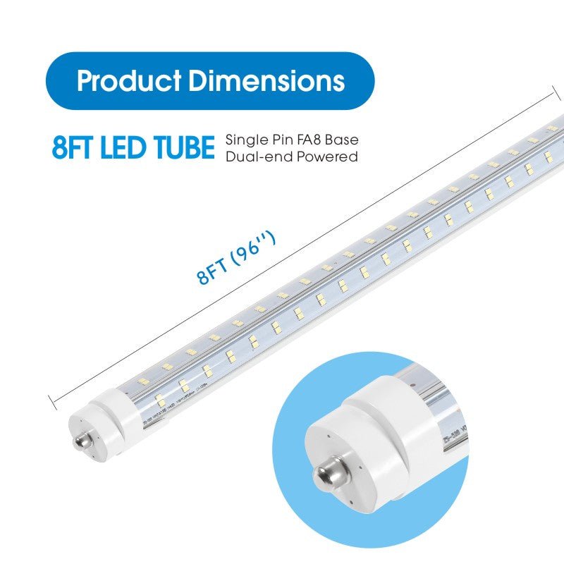 WAWA Lights 8FT V-Shape LED Tube, 80W, 10,800 Lumens, 6500K, 270°, 4-Row, Ballast Bypass