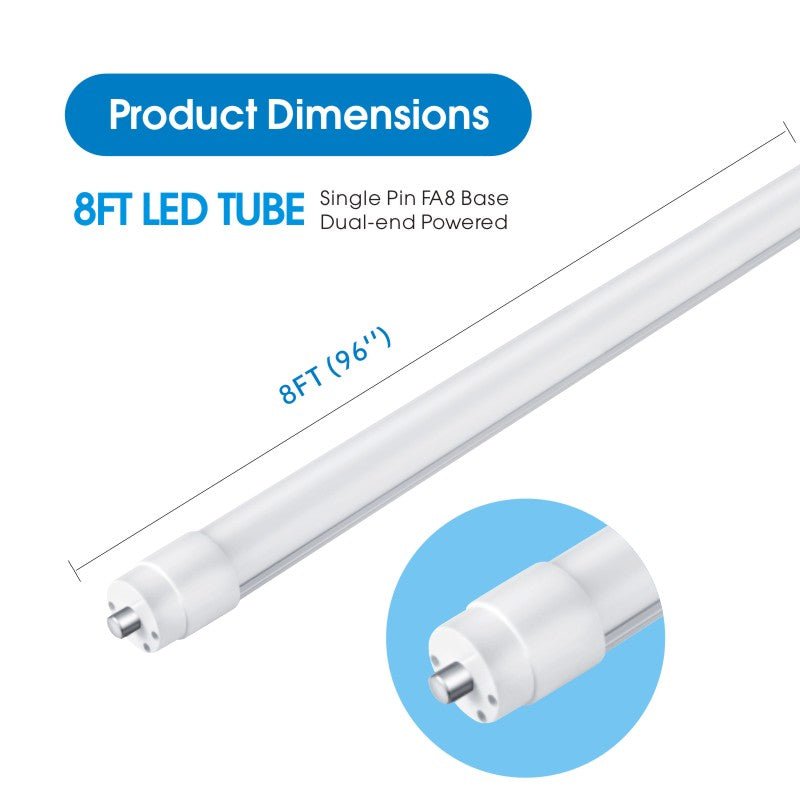 WAWA Lights 8FT V-Shape LED Tube, 50W, 6,750 Lumens, 6500K, FA8 Single Pin, Ballast Bypass