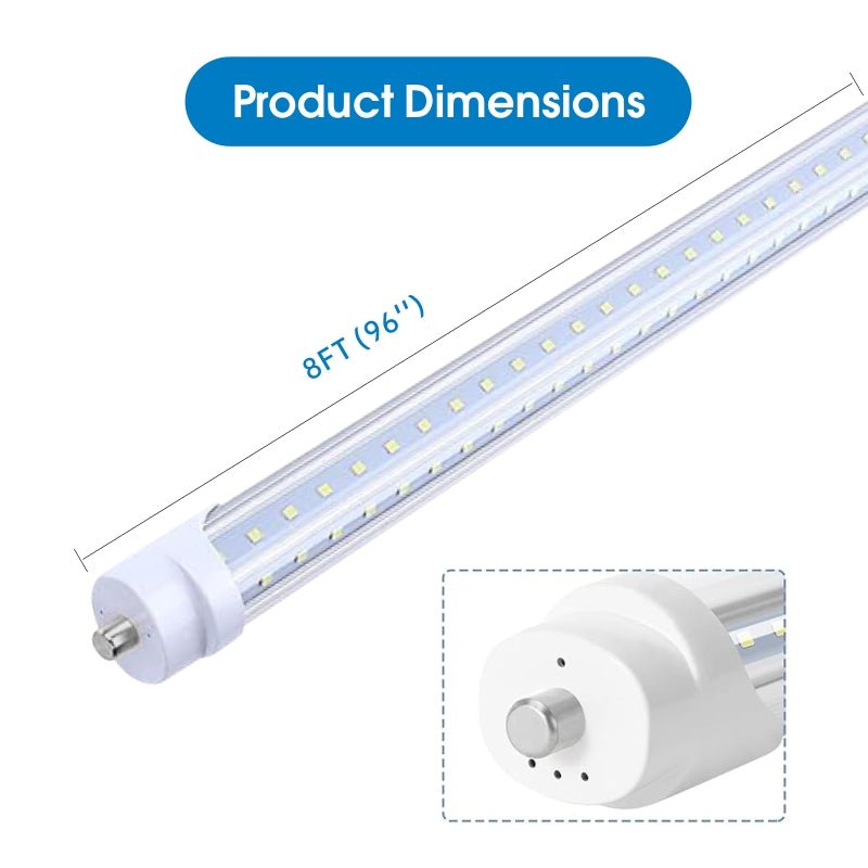WAWA Lights 8FT V-Shape LED Tube, 50W, 6,750 Lumens, 6500K, FA8 Single Pin, Ballast Bypass