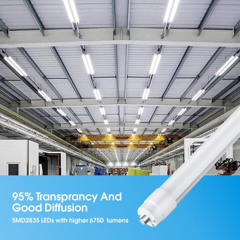 WAWA Lights 8FT V-Shape LED Tube, 50W, 6,750 Lumens, 6500K, FA8 Single Pin, Ballast Bypass
