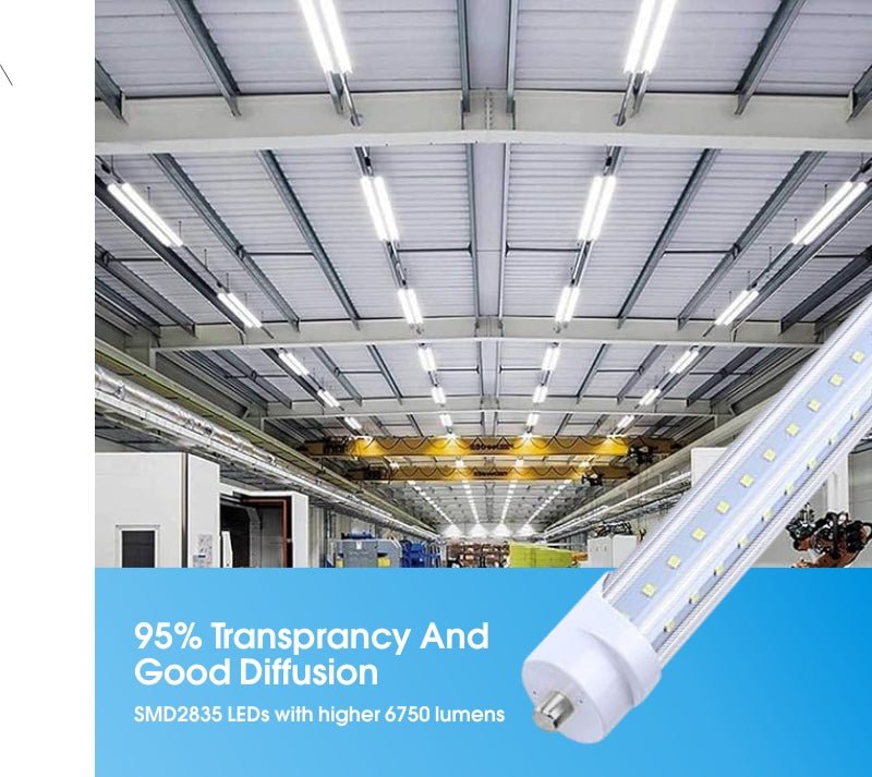 WAWA Lights 8FT V-Shape LED Tube, 50W, 6,750 Lumens, 6500K, FA8 Single Pin, Ballast Bypass