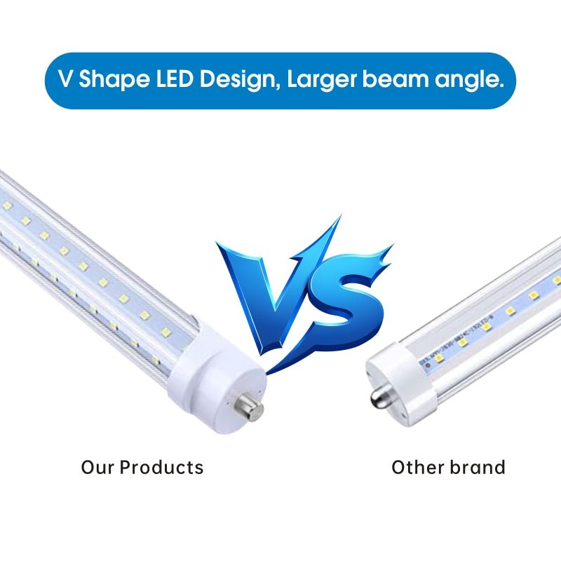 WAWA Lights 8FT V-Shape LED Tube, 50W, 6,750 Lumens, 6500K, FA8 Single Pin, Ballast Bypass