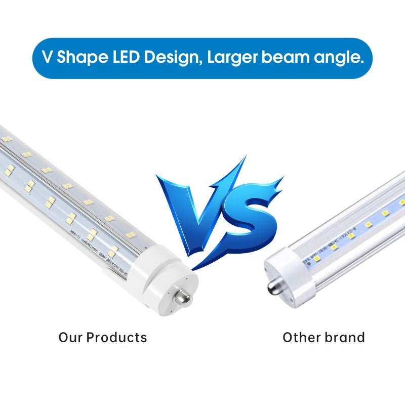 WAWA Lights 8FT V-Shape LED Tube, 80W, 10,800 Lumens, 6500K, 270°, 4-Row, Ballast Bypass