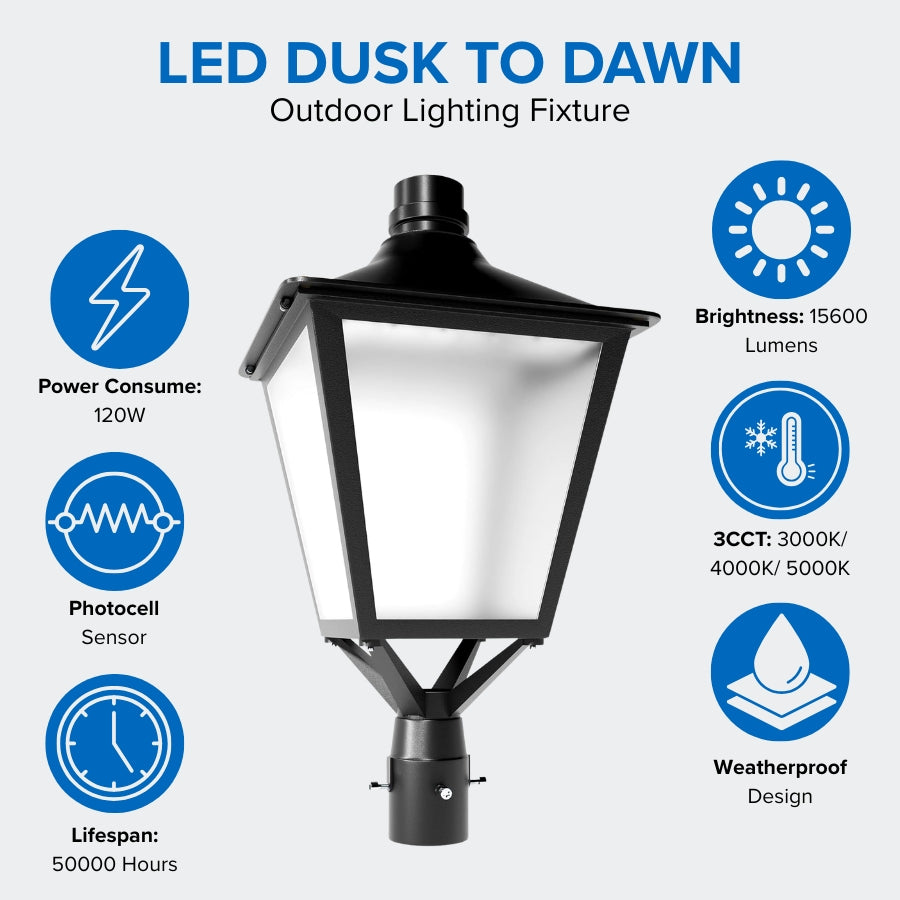 WAWA Lights 120W LED post top lantern outdoor light features