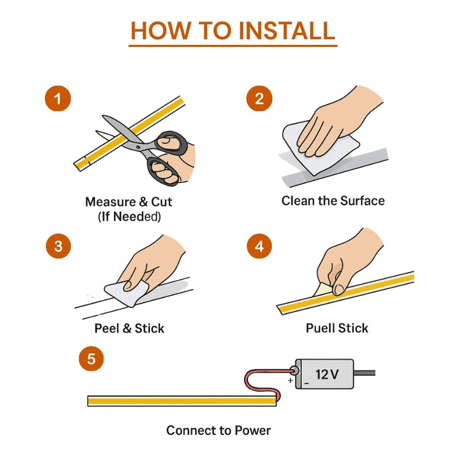 WAWA Lights 12V COB LED Strip Light how to install process