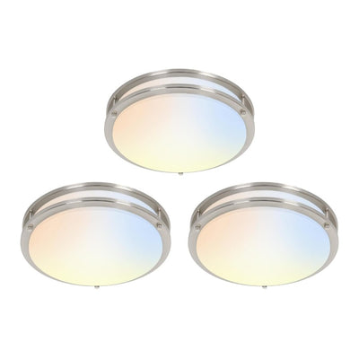WAWA Lights 12-Inch Dimmable LED Flush Mount Ceiling Light, 16W, 1,350 Lumens, 5CCT, Brushed Nickel