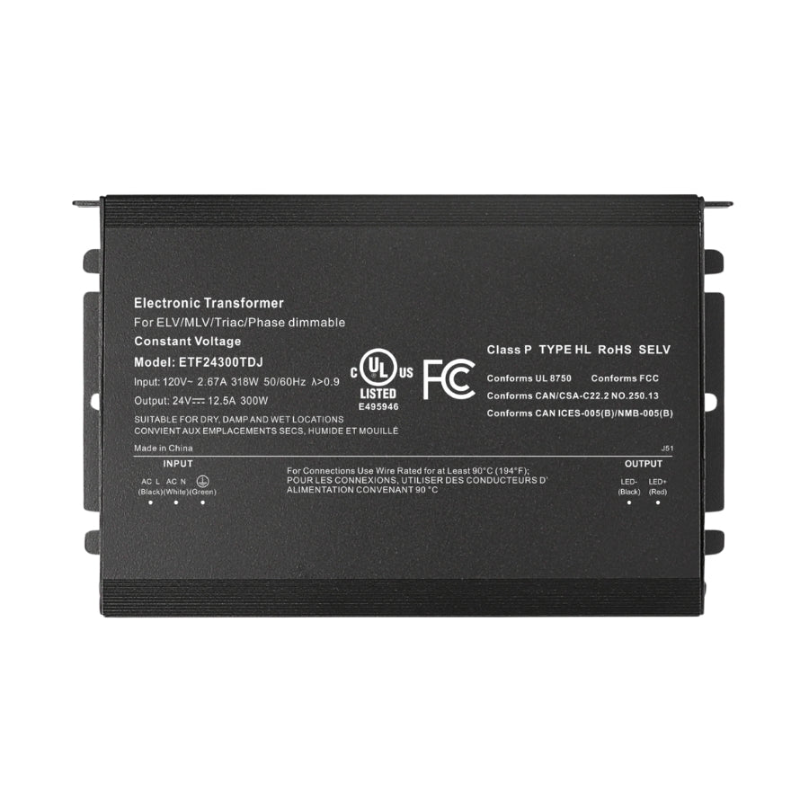 WAWA Lights 300W 24V Dimmable LED Driver, Triac/ELV/MLV, 0–100%, Waterproof, UL Class P