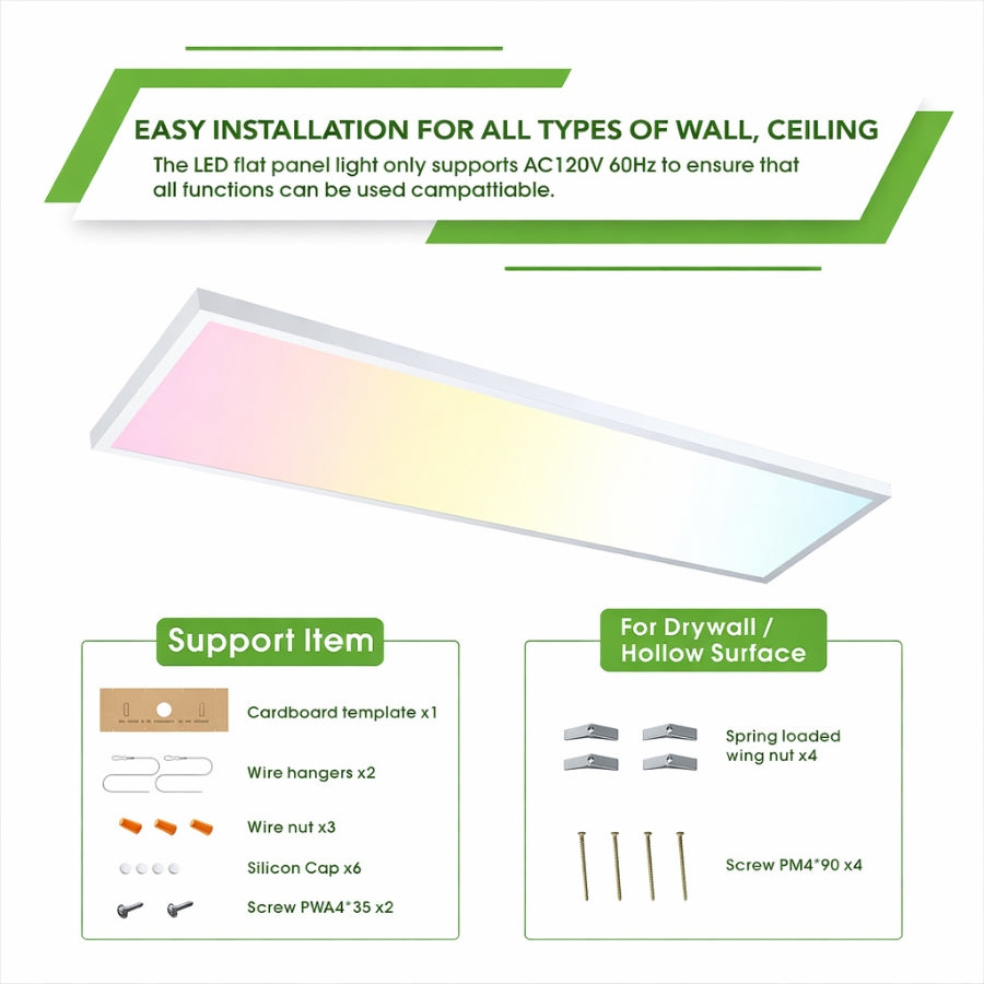 WAWA Lights 1×4 LED Flat Panel Light, 30W / 40W / 50W Selectable, 5CCT, 3750 - 6250 Lumens, TRIAC Dimmable, ETL Listed