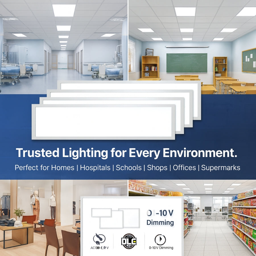 WAWA Lights 1×4 LED Flat Panel Light, 20 W / 30 W / 40 W (Selectable) Selectable, 5CCT, Up to 5000 Lumens, TRIAC Dimmable, ETL Listed
