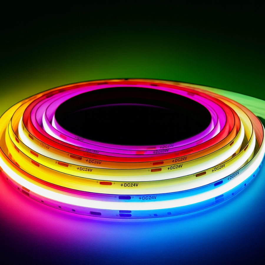 WAWA Lights 16FT Waterproof RGB COB LED Strip, 24V, 840 LEDs/m, IP68, Dot-Free Seamless Glow