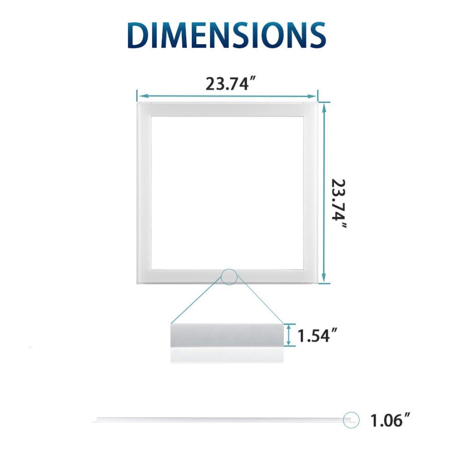 WAWA Lights 2×2 LED Flat Panel Light, 20 W / 30 W / 40 W Selectable, 5CCT, 2600 lm / 3900 lm / 5200 lm, 0–10V Dimmable, ETL & DLC — Drop Ceiling — 6 Panels