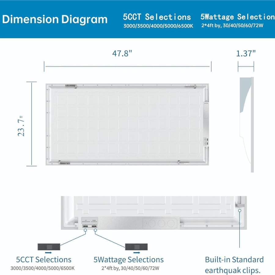 WAWA Lights 2x4 LED Flat Panel dimension diagram