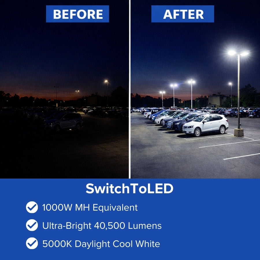 WAWA Lights 300W LED Parking Lot Area Light, 40,500–45,000 Lumens, 5000K, Type III, IP65, ETL & DLC
