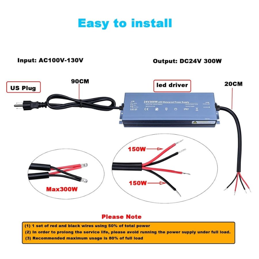 WAWA Lights 300W 24V LED Driver Power Supply easy intall
