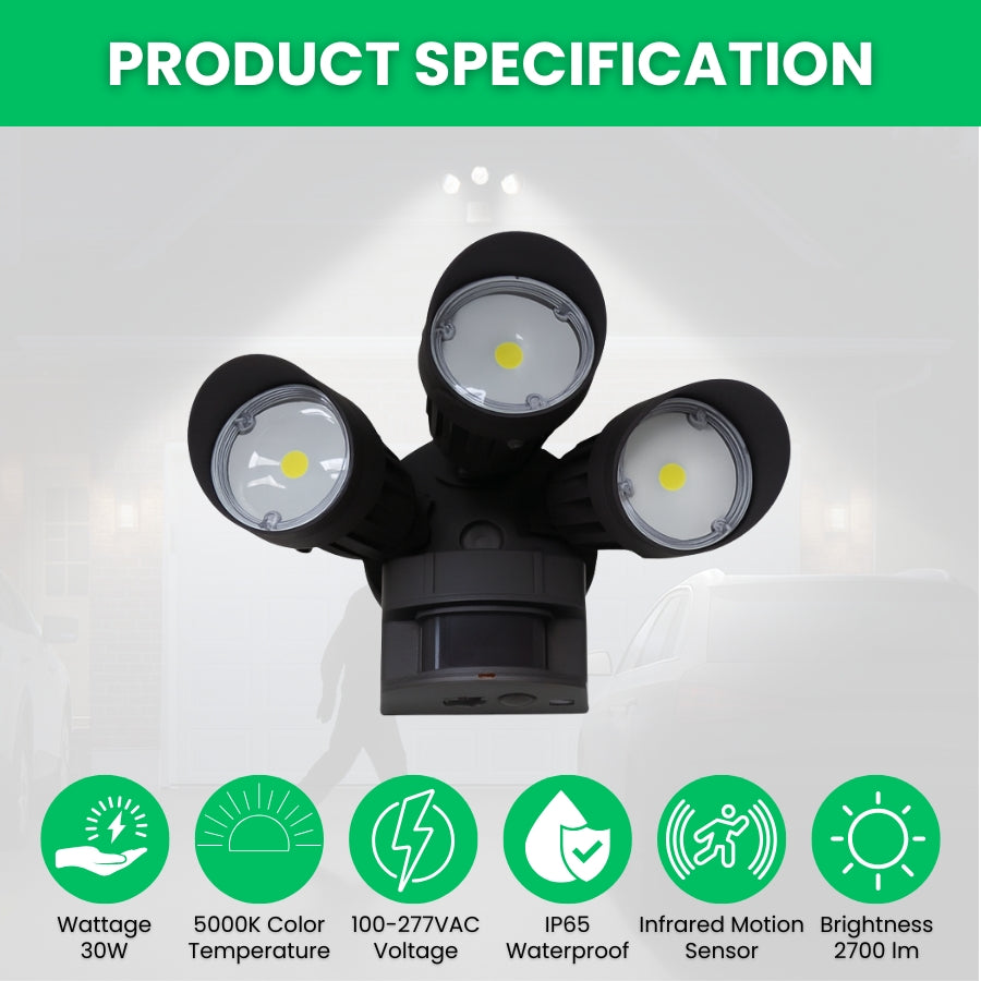 WAWA Lights 30W LED security motion sensor light
