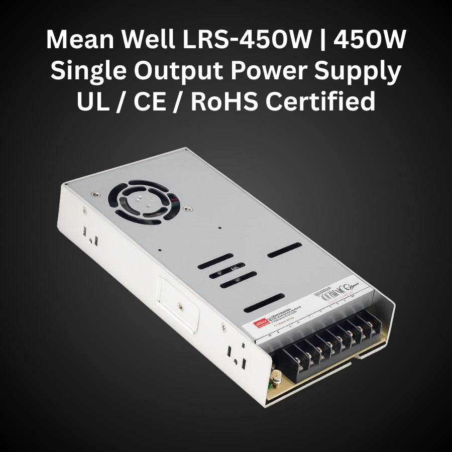WAWA Lights LRS-450 450W 24V Switching Power Supply, 110–277V AC, UL/CE/RoHS, Industrial Grade