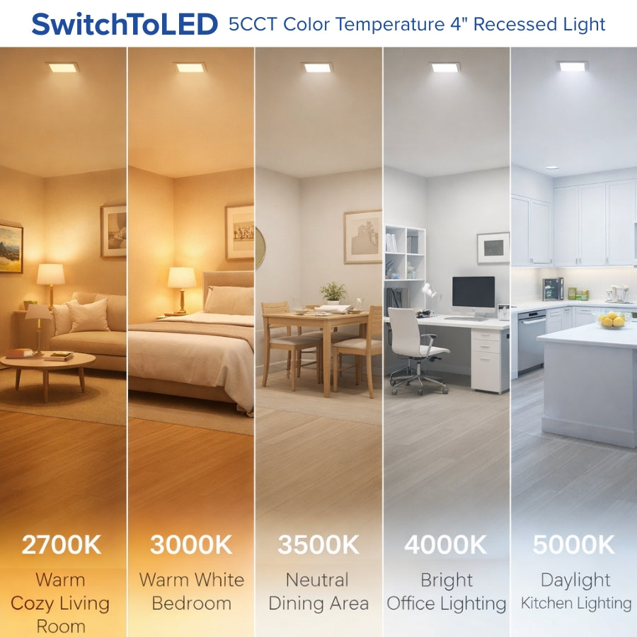 WAWA Lights 4-Inch Slim Square LED Recessed Light, 10W
