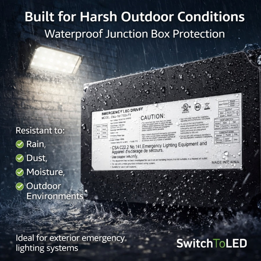 WAWA Lights LED Emergency Wall Pack with Battery Backup, 18W, Up to 1300 Lumens, 5000K, IP65, 120-Min Runtime