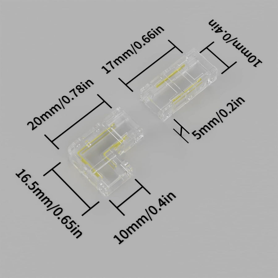 WAWA Lights 8mm L-Shape 2-pin COB LED strip connectors, solderless