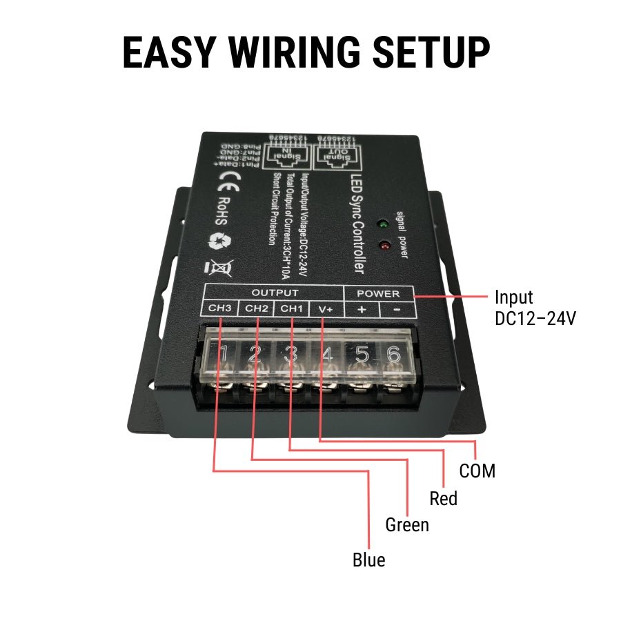WAWA Lights RGB LED Controller with RF Touch Remote, 432W, 12–24V, 10 Modes