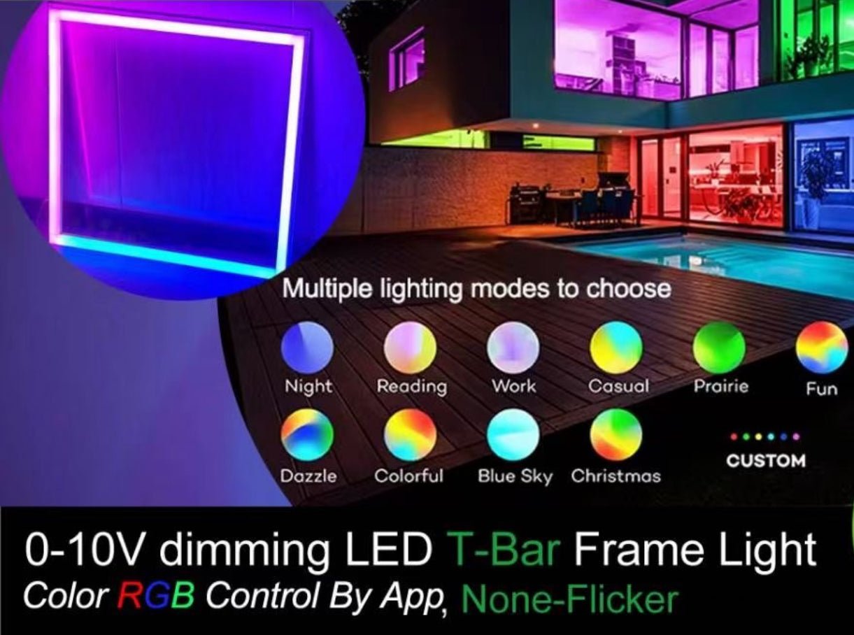 WAWA Lights 2×2 Smart RGB Edge-Lit LED Drop Ceiling Panel, 40 W, Wi-Fi & App Controlled, ETL — 6 Panels