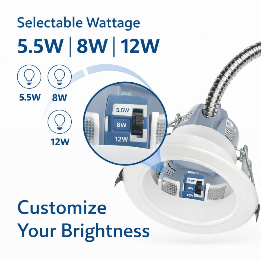 WAWA Lights 4-Inch Commercial LED Recessed Downlight, 5.5–12W, 3CCT, IC Rated, 0–10V, UL Listed