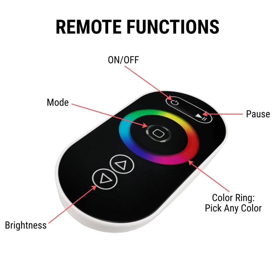 WAWA Lights RGB LED Controller with RF Touch Remote, 432W, 12–24V, 10 Modes