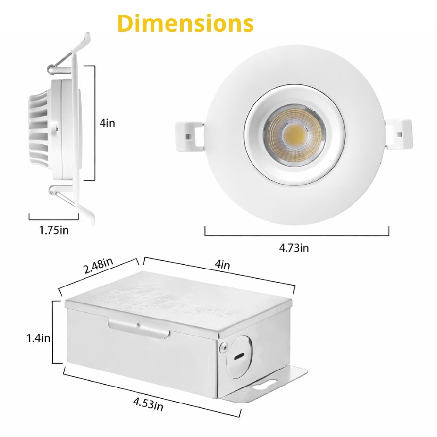 WAWA Lights 4 Inch LED Recessed Gimbal Light Dimensions With Junction Box