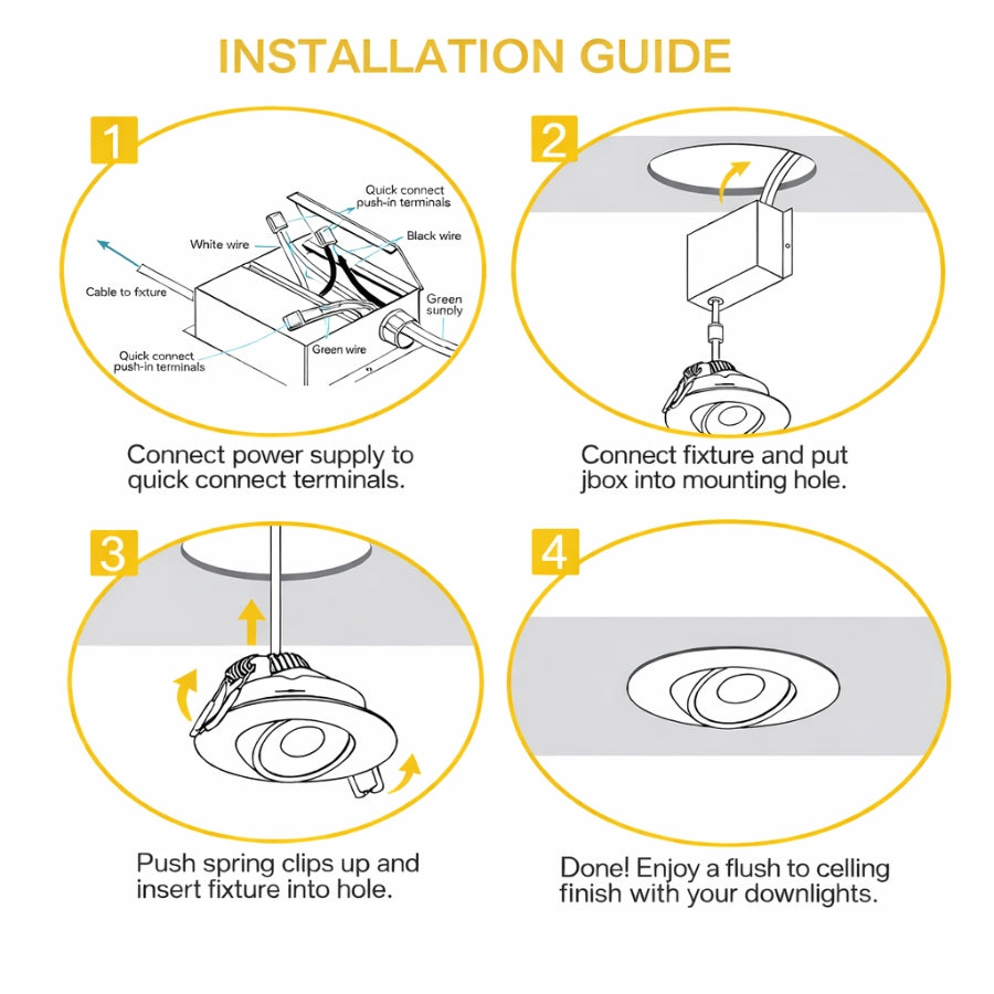 WAWA Lights 4 Inch LED Recessed Gimbal Light Installation Guide Canless