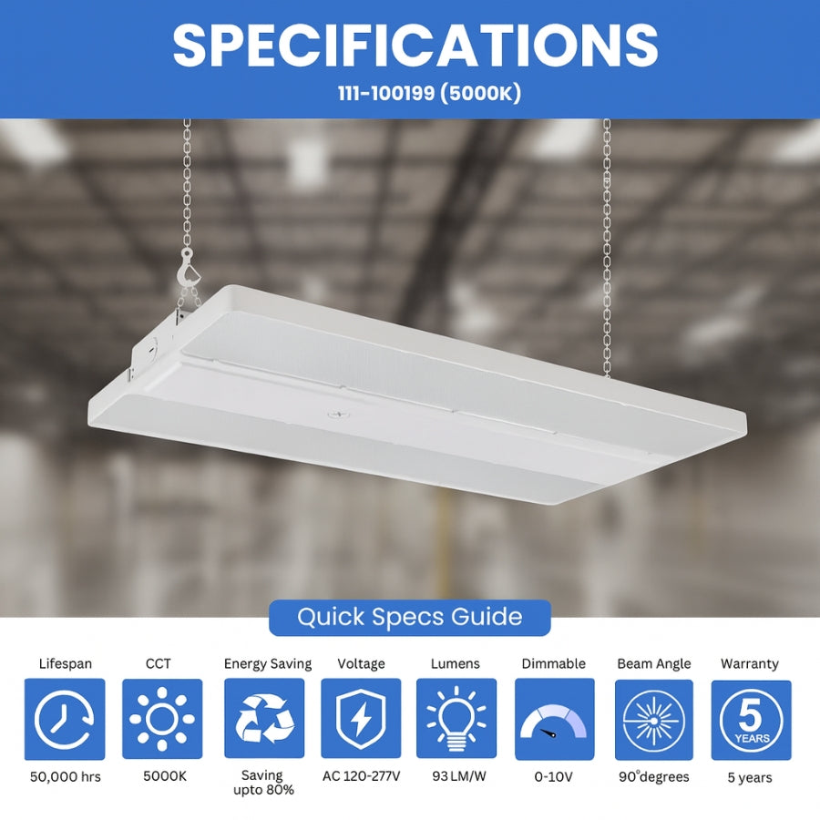 WAWA Lights 4 ft linear LED high bay light with specifications, 320W