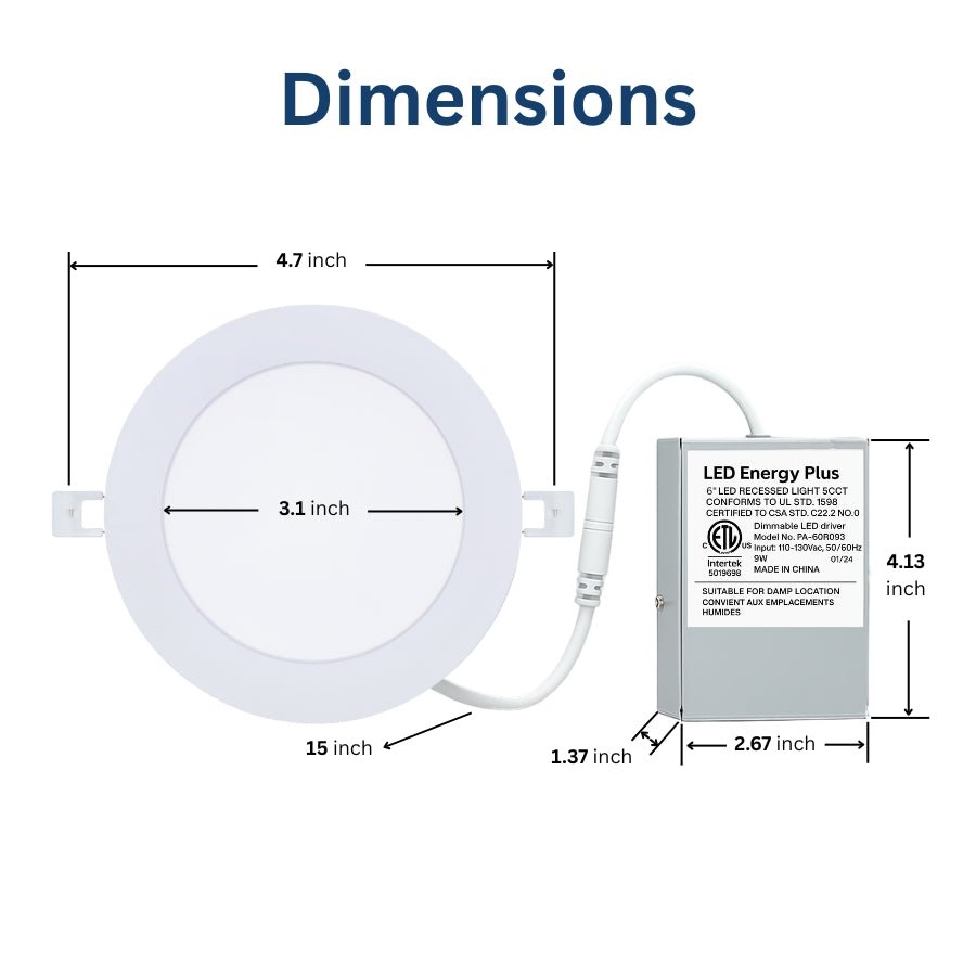 WAWA Lights 4-Inch Ultra-Thin Canless LED Recessed Light, 9W, 5CCT, Junction Box Included, ETL