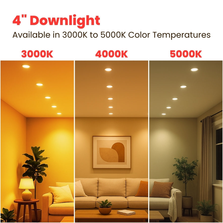 WAWA Lights 4-Inch Retrofit LED Can Light, 10W, 650 Lumens, 5CCT, Dimmable, Baffle Trim, ETL