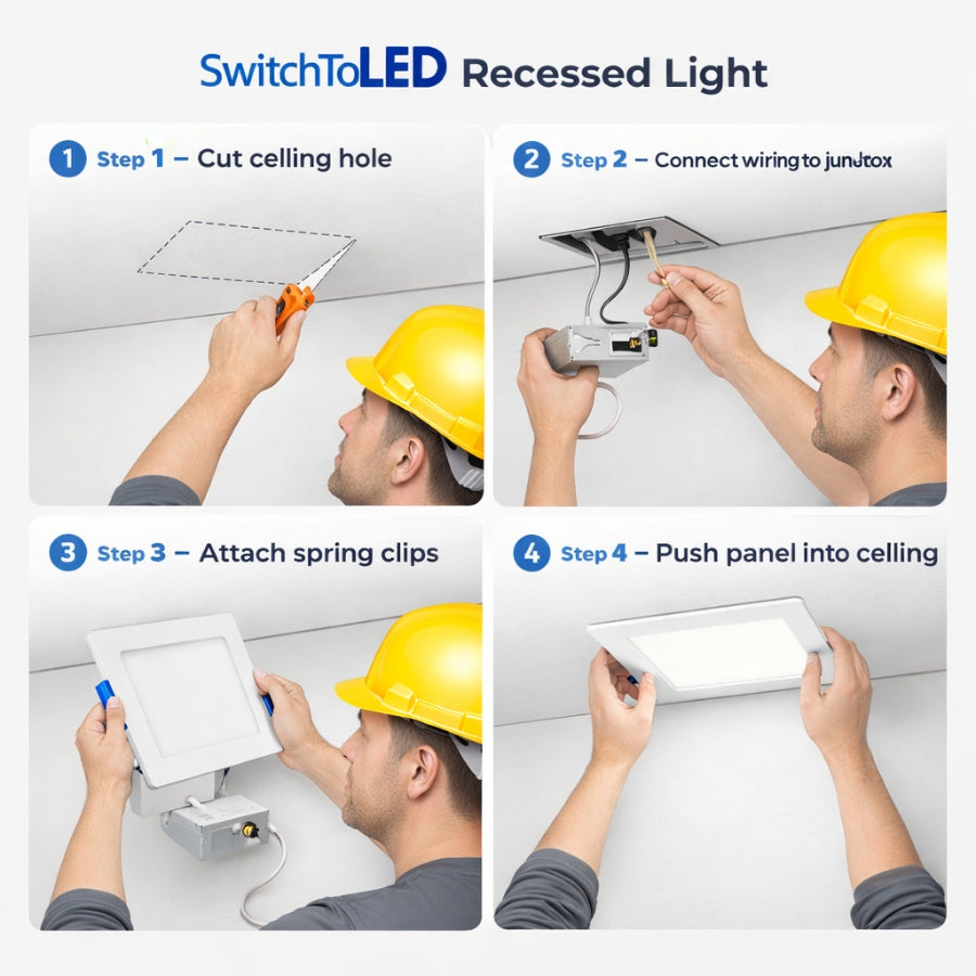 WAWA Lights 4-Inch Slim Square LED Recessed Light, 10W