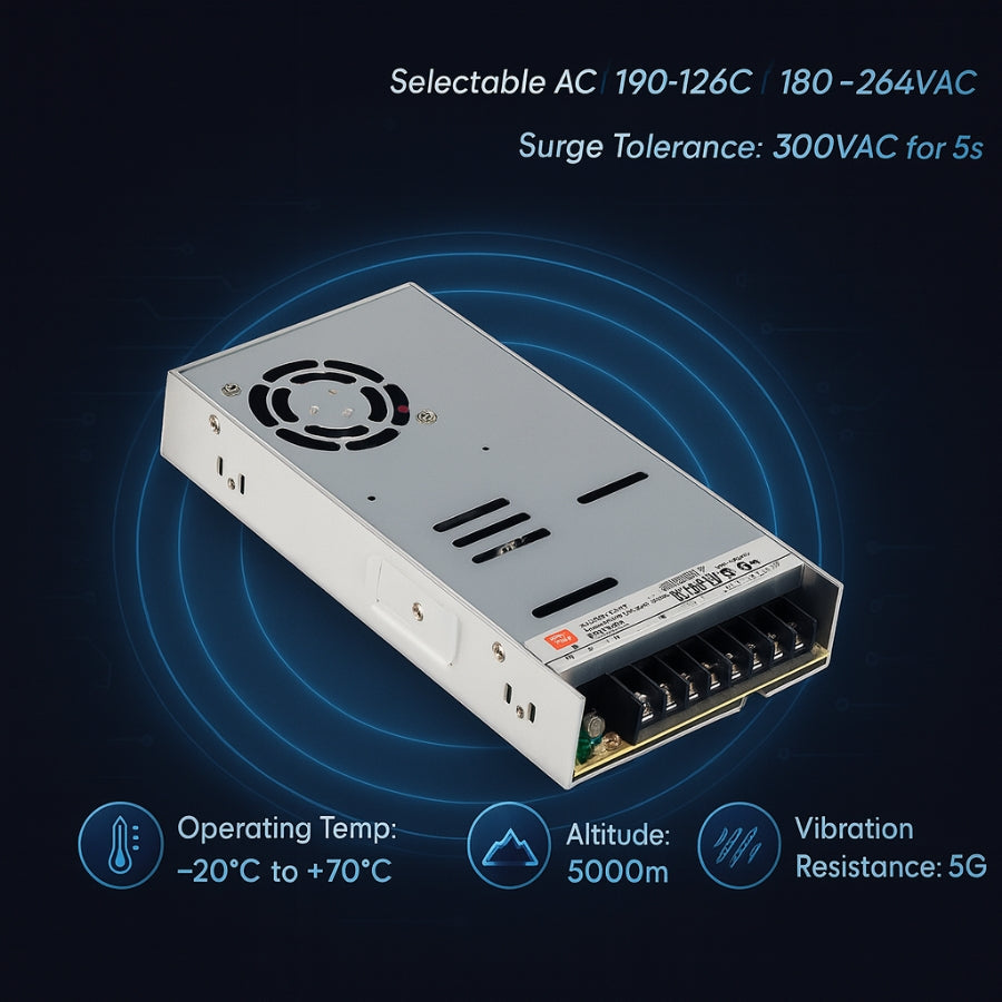 WAWA Lights LRS-450 450W 24V Switching Power Supply, 110–277V AC, UL/CE/RoHS, Industrial Grade