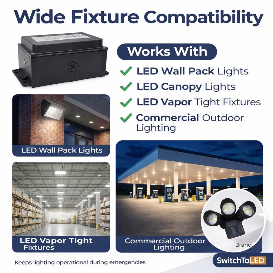 WAWA Lights LED Emergency Wall Pack with Battery Backup, 18W, Up to 1300 Lumens, 5000K, IP65, 120-Min Runtime