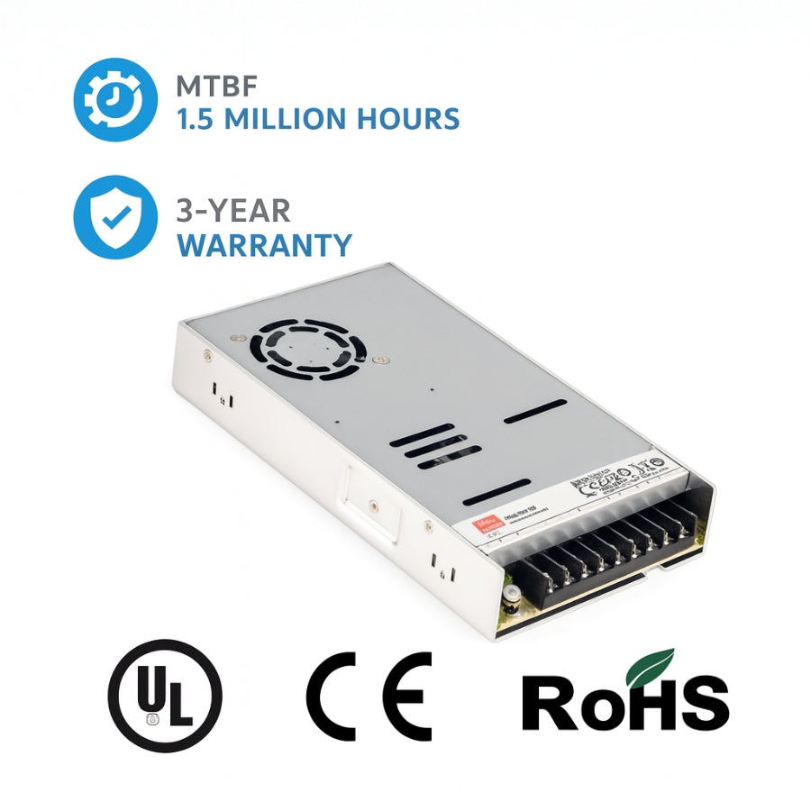 WAWA Lights LRS-450 450W 24V Switching Power Supply, 110–277V AC, UL/CE/RoHS, Industrial Grade