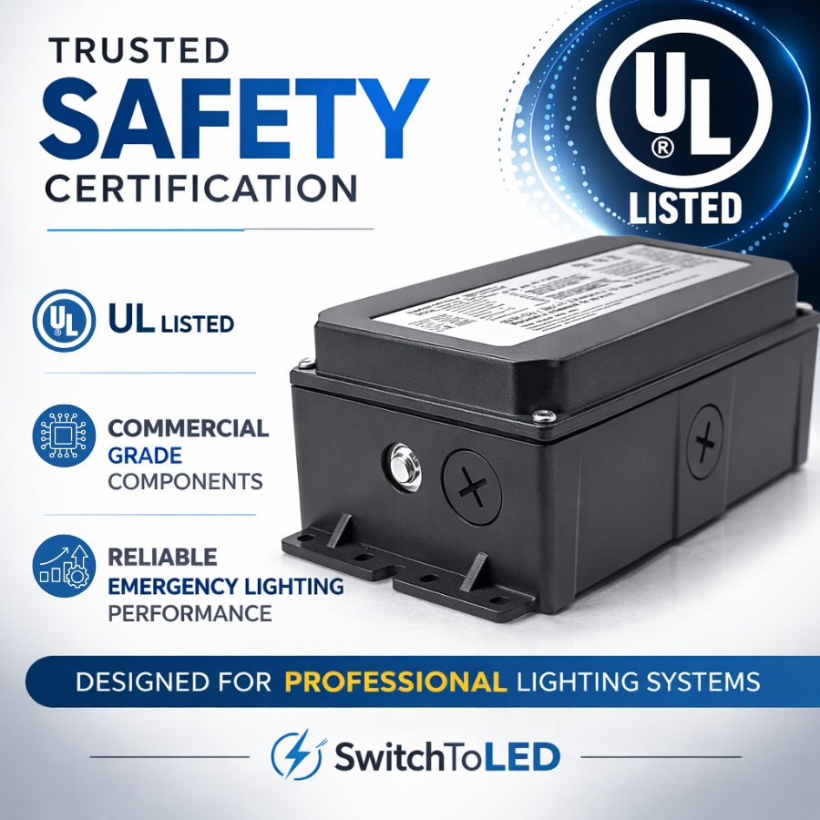 WAWA Lights LED Emergency Wall Pack with Battery Backup, 18W, Up to 1300 Lumens, 5000K, IP65, 120-Min Runtime