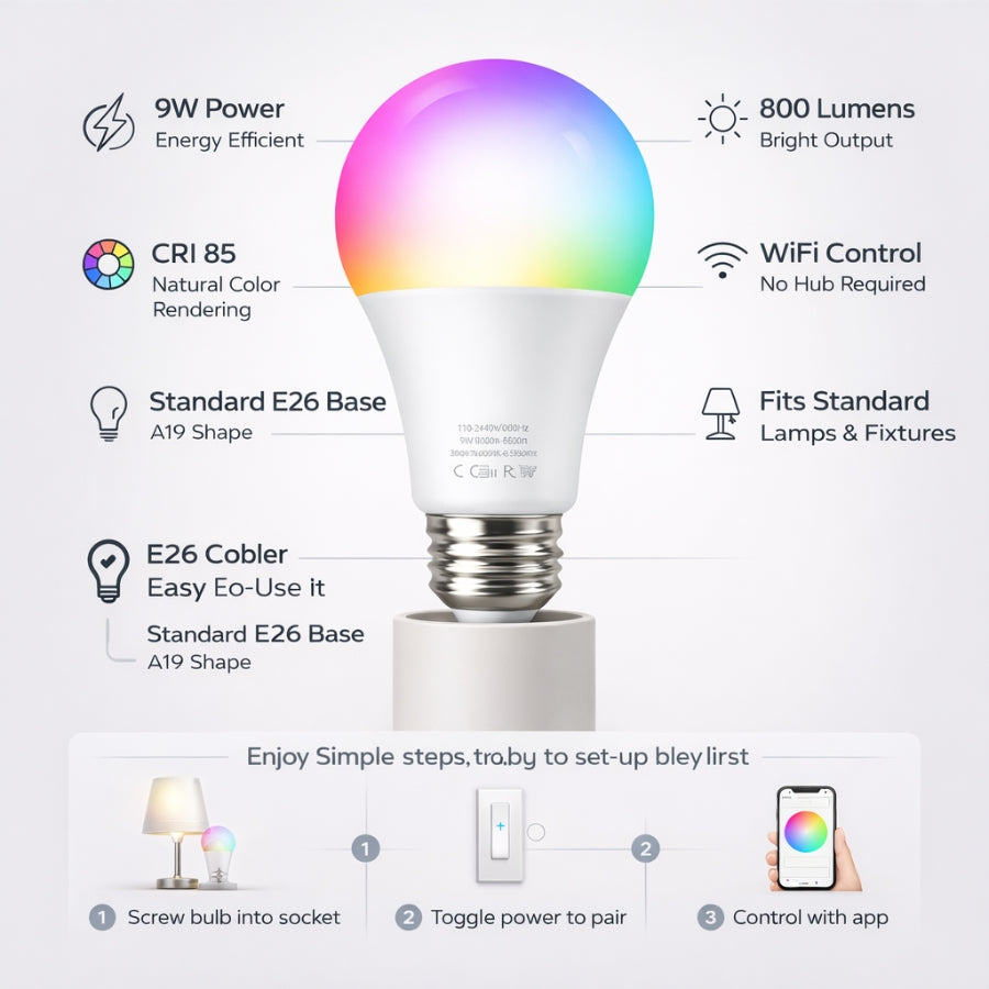 WAWA Lights 9W Smart RGB LED Light Bulb