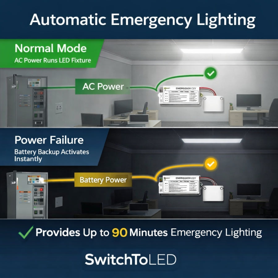 WAWA Lights 8W Low-Temp Emergency LED Backup Driver, LiFePO4, 90-Min Runtime, UL924 Listed