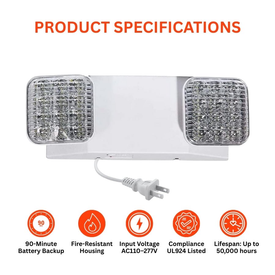 WAWA Lights Commercial LED Emergency Light, Dual Adjustable Heads, 90-Min Backup, 110–277V, UL