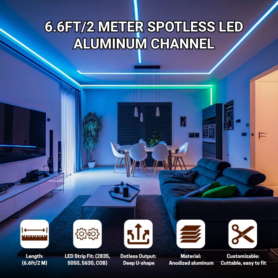 WAWA Lights 6.6FT LED Aluminum Channel Diffuser Track, Milky Cover, Wall & Ceiling Mount