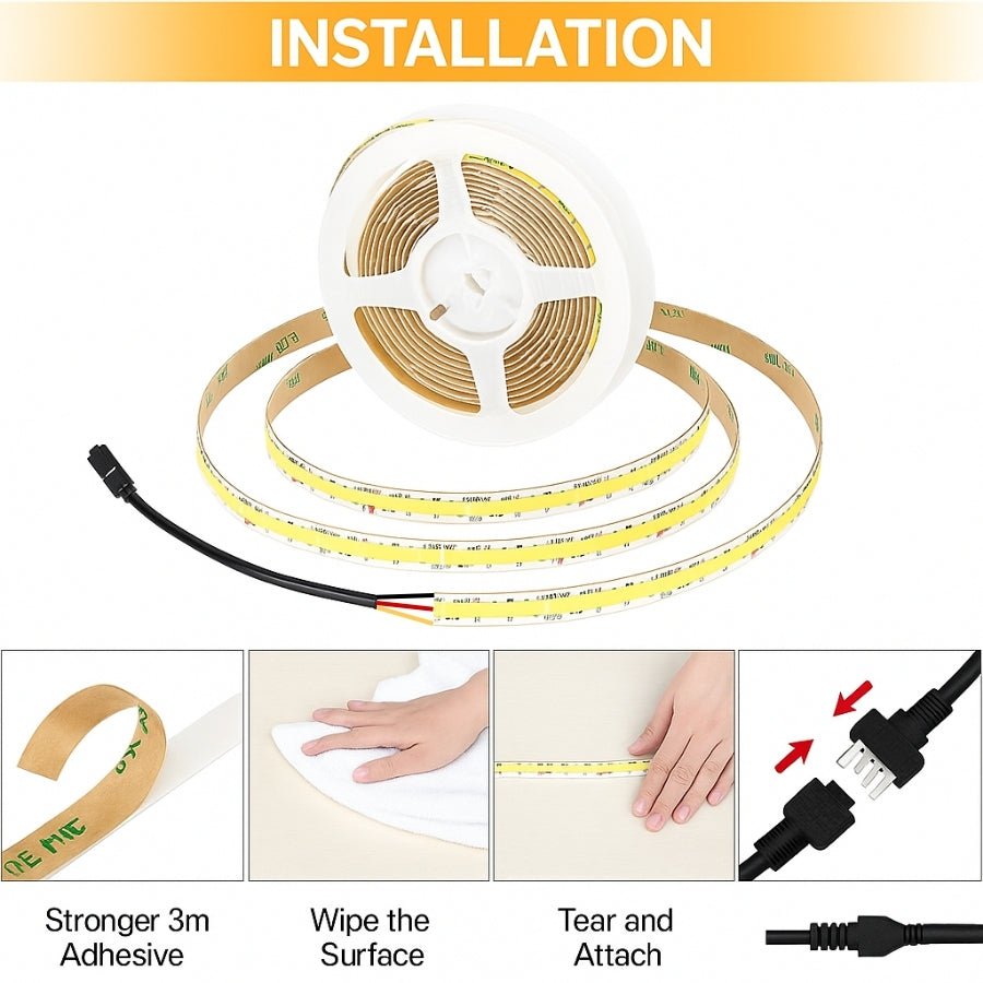 WAWA Lights 32FT Tunable White COB LED Strip, 24V, CCT 2700–6500K, CRI90+, Flicker-Free