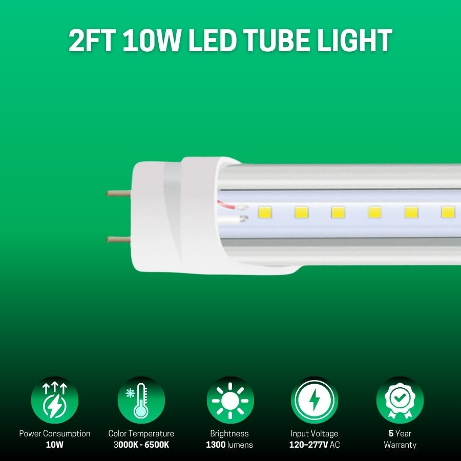 WAWA Lights 2FT LED Shop Light, 10W, 1,300 Lumens, Type A+B, G13 Base, ETL Certified