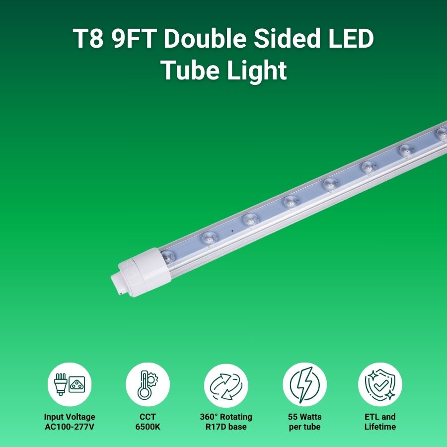 WAWA Lights Switch to LED 9FT LED Tube Light 55W T8 Double Sided