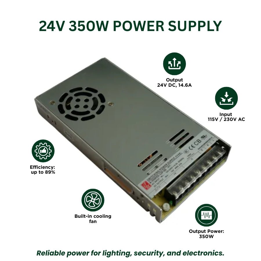 WAWA Lights LRS-350-24 350W 24V Switching Power Supply, 14.6A, UL/CE/RoHS, Single Output
