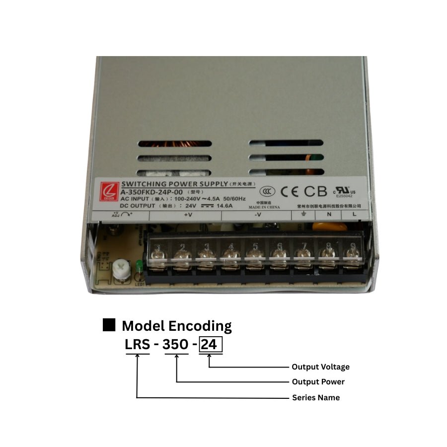 WAWA Lights LRS-350-24 350W 24V Switching Power Supply, 14.6A, UL/CE/RoHS, Single Output