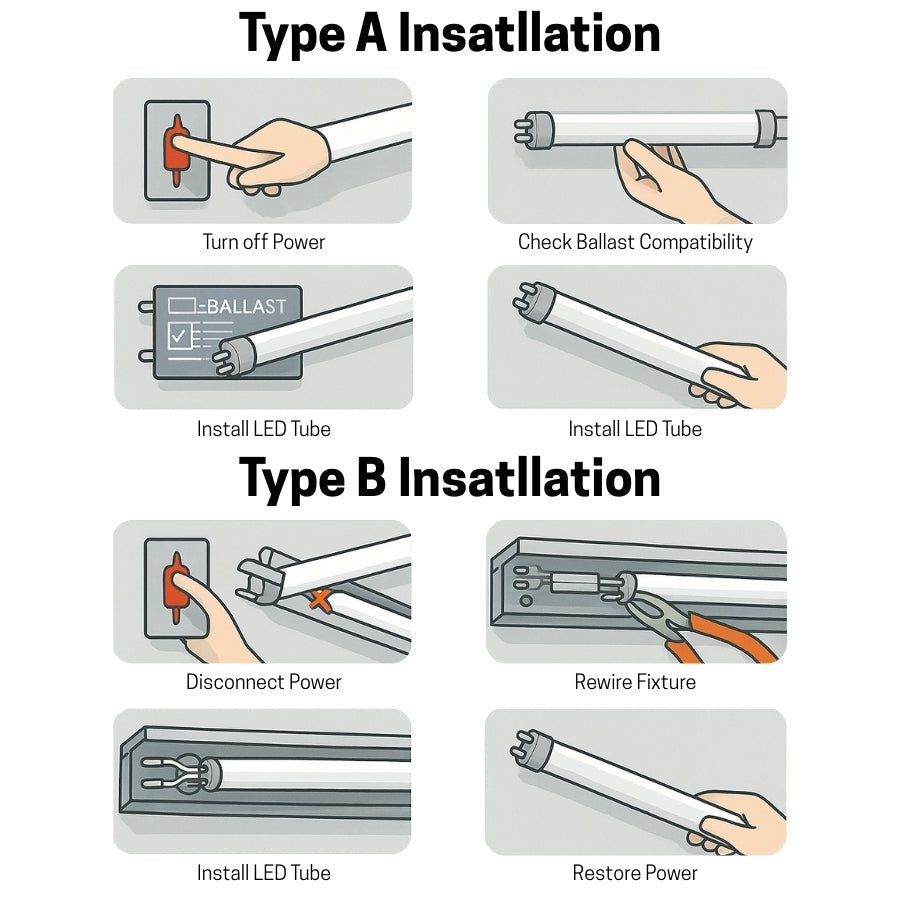 WAWA Lights Type A and B installation of integrated tube