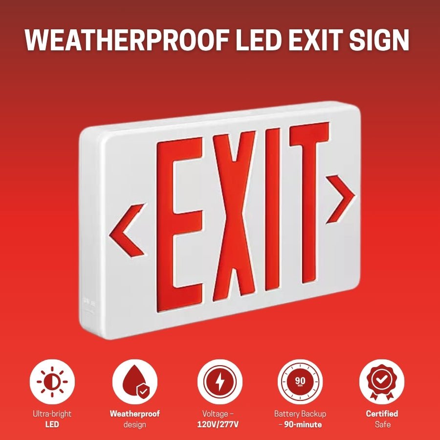 WAWA Lights Outdoor Weatherproof LED Exit Sign, Battery Backup, Wet Location, UL Listed