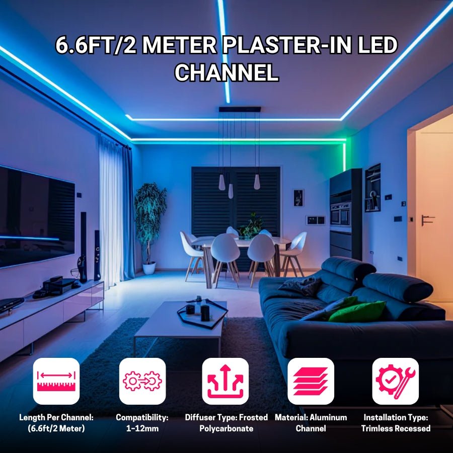 WAWA Lights 6.6FT Trimless Recessed LED Aluminum Channel, Milky Diffuser, Drywall Profile