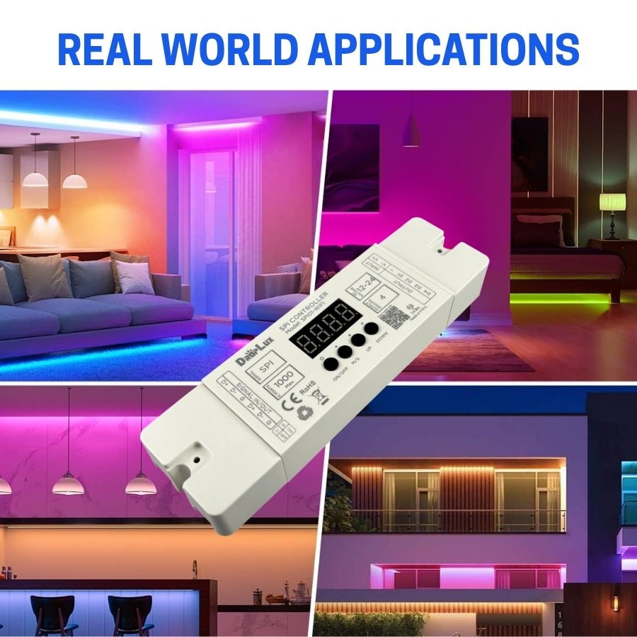 WAWA Lights SPI01-WiFi LED Strip Controller, 12–24V, 4-Channel RGB IC, 2.4GHz RF, Tuya App